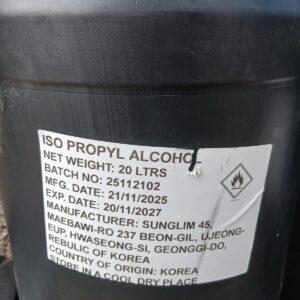 Isopropyl Alcohol 20 litre container, origin Korea